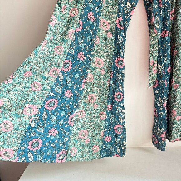 Free People bali sultry bohemian flared pants in blue multi L - Picture 7 of 8
